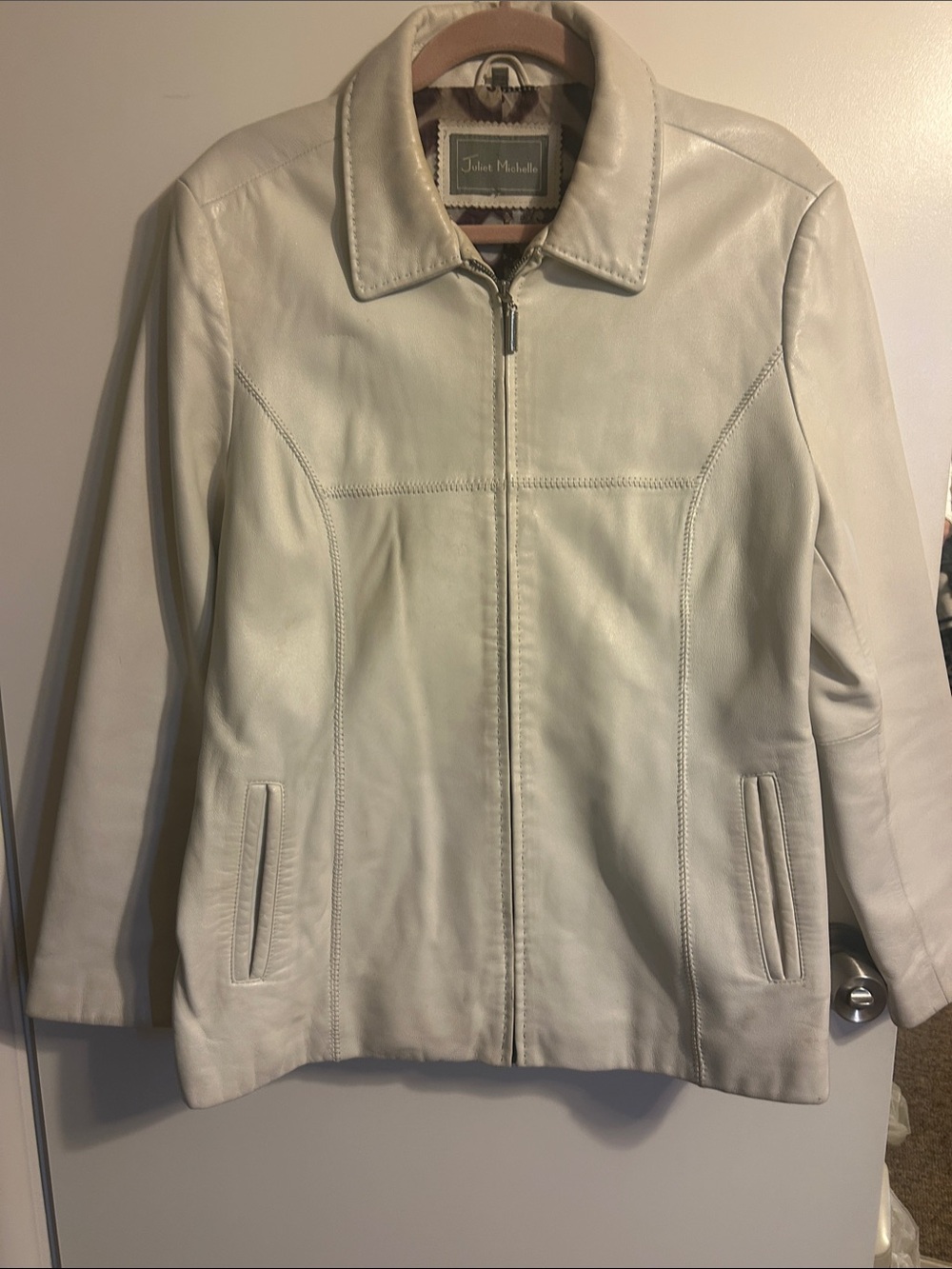 White Leather Zip-Front Jacket